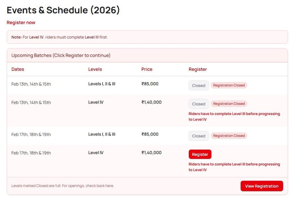 California Superbike School India Events